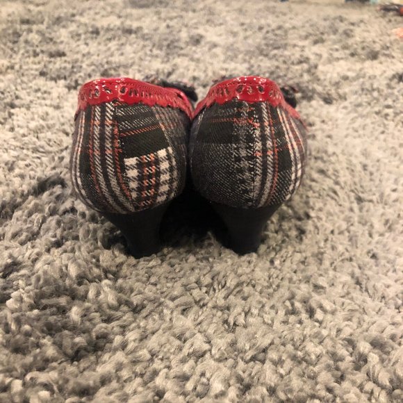 Womens Diba Red and Grey Plaid Wedges - Picture 3 of 4